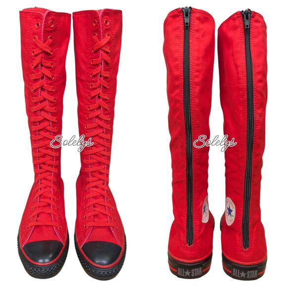 Converse All Star 2012 Custom XXHI Red Black Pink Knee High Sneaker Boot Women 9 - Picture 1 of 11